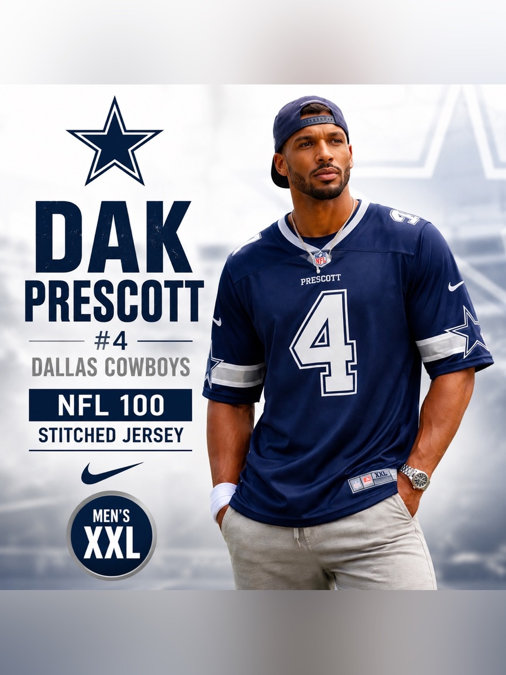 Nike Dallas Cowboys Dak Prescott #4 NFL 100 Stitched Jersey XXL Blue Men